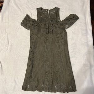 Cold shoulder olive color dress